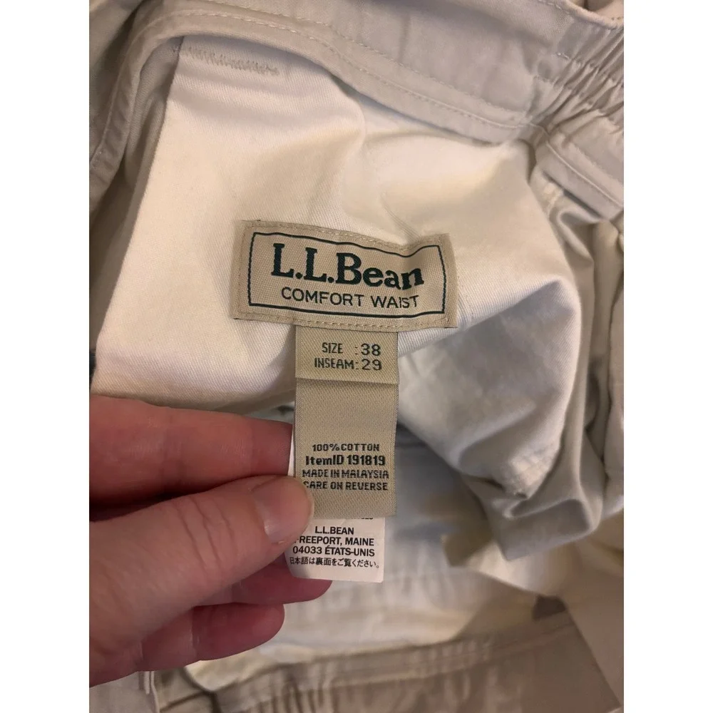 L.L. Bean Mens Khaki Cargo Pants Comfort Waist Size 38 Relaxed Fit Cotton